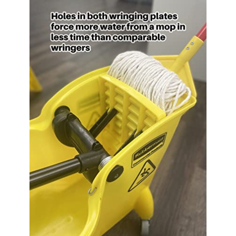 Rubbermaid Commercial Products, 바퀴 달린 걸레통, 고강도 올인원 탠덤 물걸레통, 노란색, 31쿼트(FG738000YEL)