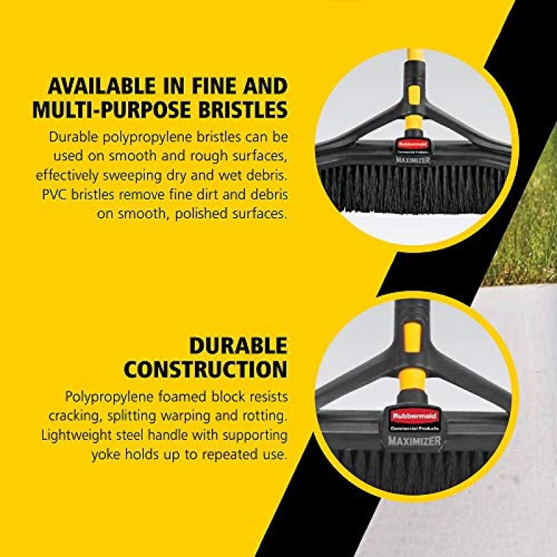 Rubbermaid Commercial Products 다용도 강모가 있는 맥시마이저 푸시-투-센터 빗자루, 36