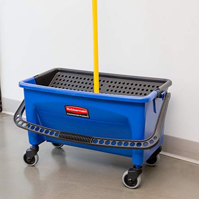Rubbermaid Commercial Products 마무리 걸레통, 링거 포함, 28쿼트, 파란색, 최대 18인치의 Rubbermaid 극세사 플랫 걸레와 호환 가능