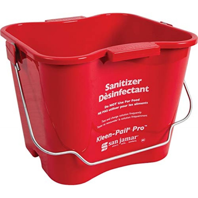 San Jamar Kleen-Pail Pro 살균제 버킷 청소용 손잡이가 있는 사각 버킷, 6쿼트, 빨간색, (12개 팩)