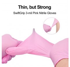 SwiftGrip 핑크 니트릴 장갑, 3밀리, 핑크 산업용 장갑 일회용 라텍스 없음, 핑크 청소 장갑, 100ct 상자