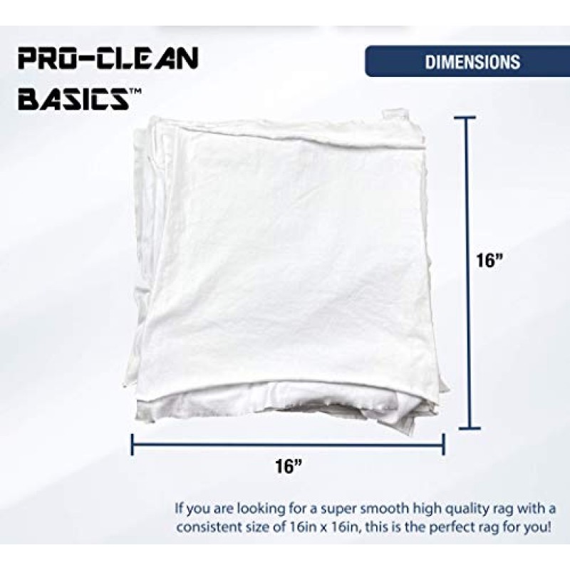 Pro-Clean Basics 99362 프리미엄 최고 품질의 부드러운 저지 다이 컷 클리닝 티셔츠 천 걸레, 보푸라기 없음, 흰색, 50lb 상자