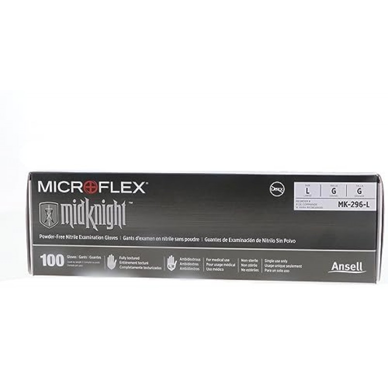 Microflex 296-L MidKnight 흑색 무분말 니트릴 검사 장갑 - LARGE-100/박스당(5팩)