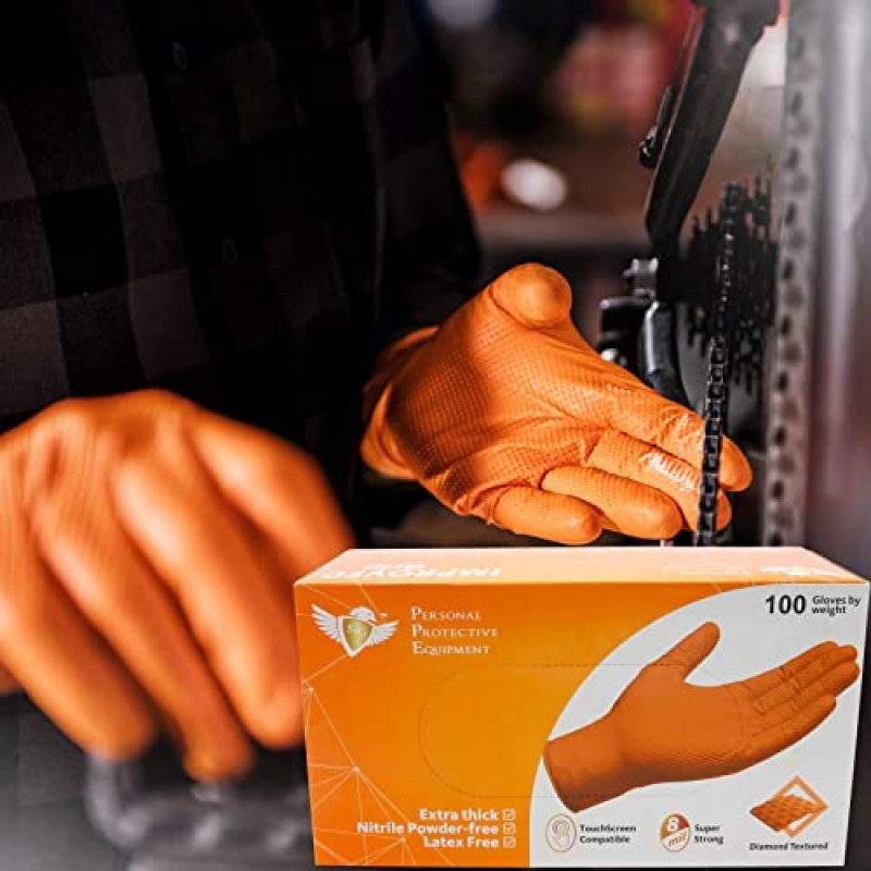S&G 오렌지 니트릴 장갑 – 일회용 라텍스 무첨가 – 8Mil 두께의 고강도 – 기계, 산업용 무분말