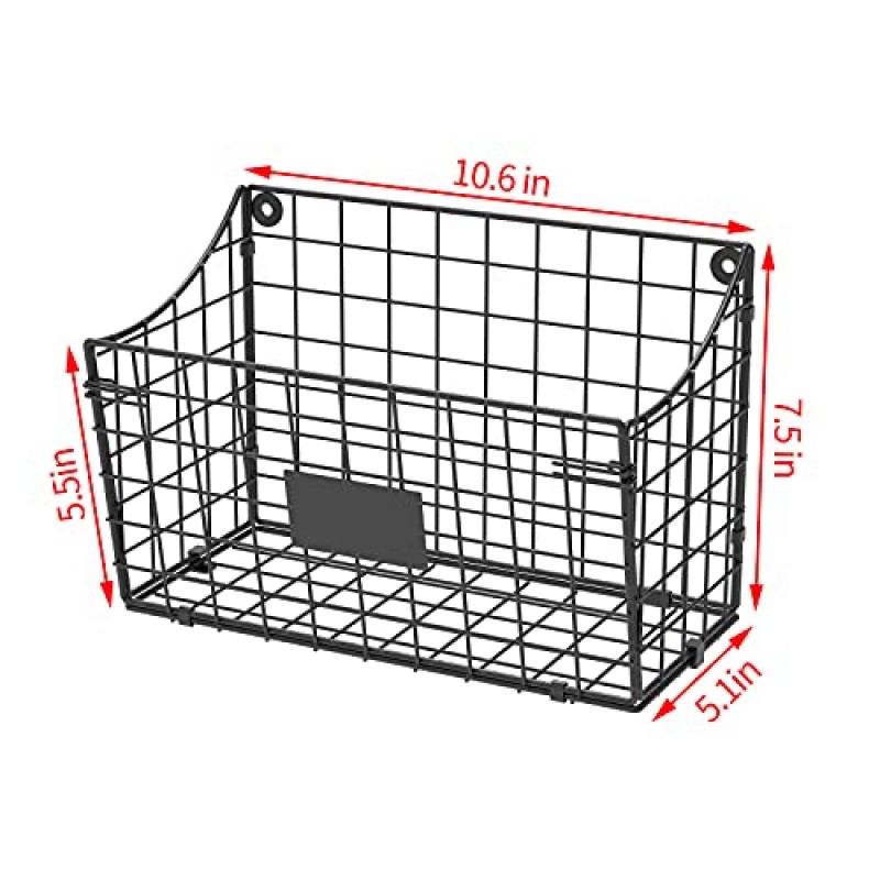 5개의 후크가 있는 벽걸이형 빈 바구니 3 라벨 플레이트 접착제-3 팩, 캐비닛 걸이 금속 와이어 바구니, 소박한 농가 장식, 식품 저장실 주방 욕실용 보관 조직 선반 10.6*7.5*5.1인치