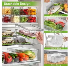 RIKOJUXI 14개 냉장고 정리함 세트, 뚜껑이 있는 BPA 프리 쌓을 수 있는 냉장고 정리함, 냉장고 정리함 및 보관함 과일, 야채, 식품, 음료용 투명 냉장고 보관 용기