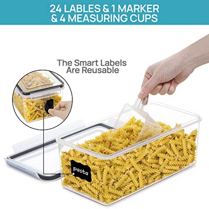 뚜껑이있는 Vtopmart 밀폐 식품 저장 용기 8PCS 세트 3.2L, 파스타 주최자 용 플라스틱 스파게티 용기, BPA 무료 공기 꽉 집 주방 식료품 저장실 조직 및 보관