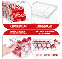 SCAVATA 2 팩 쌓을 수 있는 냉장고 정리함, 소다 캔 디스펜서 팝 캔 용기 음료 홀더, 냉장고용 뚜껑 포함, 냉동고, 주방, 투명 플라스틱 보관함 - 각각 10 캔 보관 가능(투명)