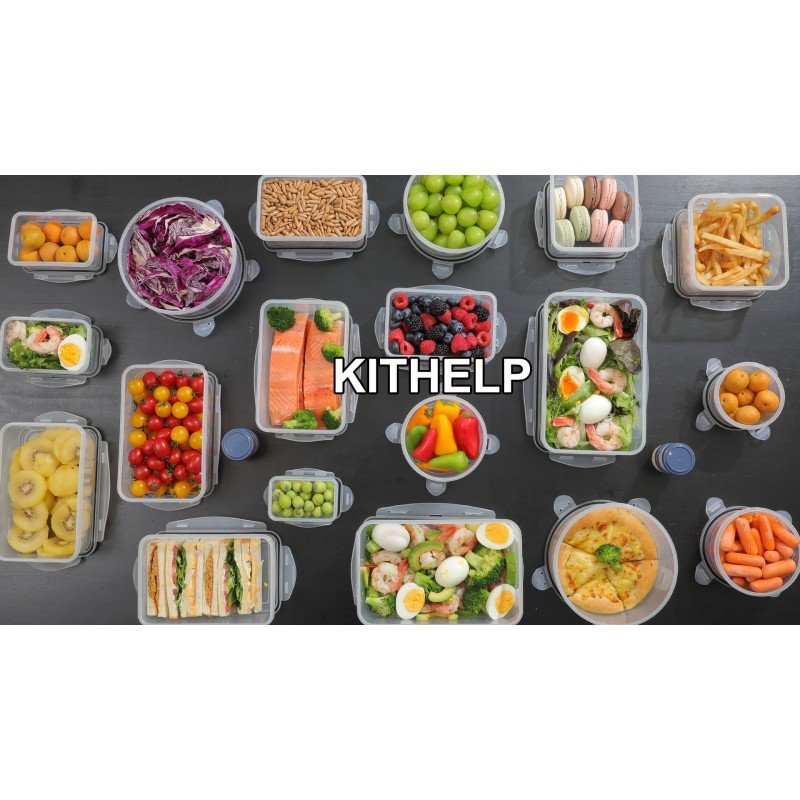 KITHELP 60피스 대형 식품 보관 용기 세트 - 누출 방지, BPA 무함유 플라스틱 뚜껑 포함 주방 보관 및 정리용 밀폐 라벨 펜으로 재사용 가능 - 전자레인지 식기 세척기 냉동고 안전