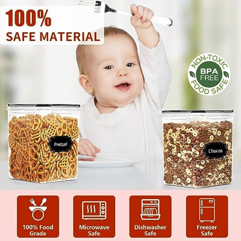 Skroam 4PCS 뚜껑이 있는 밀폐 식품 보관 용기 5.2L/176oz, 식료품 저장실 주방 정리 및 보관용 밀가루 보관 용기, 식료품 저장실용 보관 용기, 측정 컵 및 20개 라벨