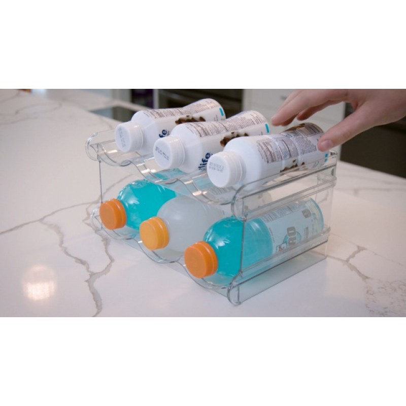 FabSpace 물병 정리함, 주방 식료품 저장실용 쌓을 수 있는 물병 홀더, 냉장고, 캐비닛, 와인, 물, 음료용 쌓을 수 있는 컵 홀더-2 팩, 각 랙에는 3개의 용기 수용