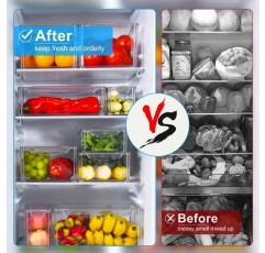 Pure Future 세트는 뚜껑, 냉장고 정리함 및 보관함으로 쌓을 수 있는 냉장고 정리함 10개 세트 투명하고 BPA가 없는 과일 및 야채용 냉장고 보관 용기