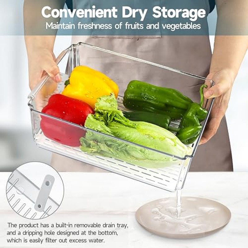 NISILIN 14 팩 냉장고 정리함 및 보관 - 뚜껑이 있는 냉장고 정리함, BPA 없는 냉장고 정리함, 냉장고용 과일 보관 용기, 야채, 식품, 음료, 시리얼, 투명