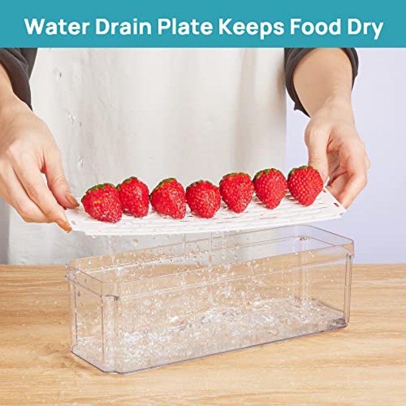 Vtopmart 냉장고 정리함 7개 세트, 냉장고용 쌓을 수 있는 과일 보관 용기, 뚜껑이 있는 냉장고 정리함 및 보관함, 야채, 과일, 음식, 음료용 배수 트레이가 있는 BPA 프리 냉장고 정리함