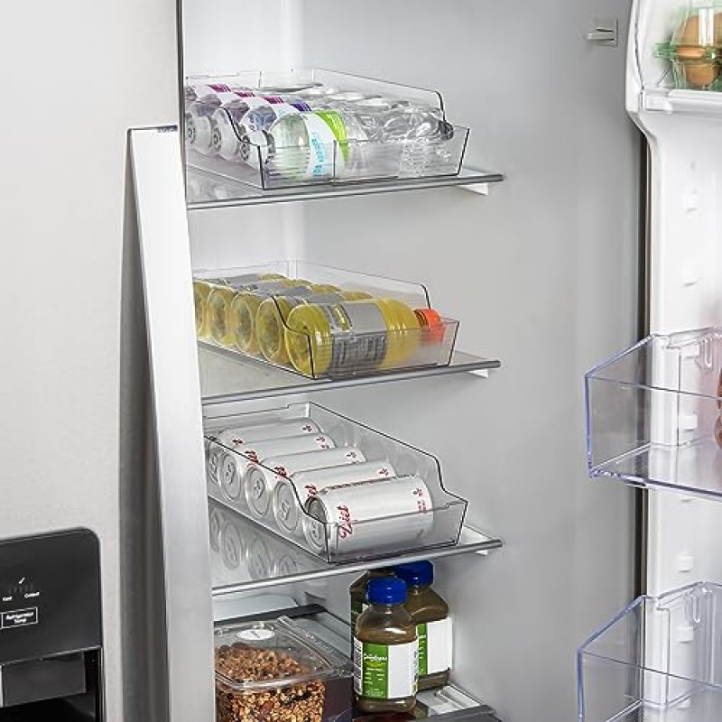 냉장고용 ClearSpace 조정 가능한 캔 정리함 - 확장 가능한 탄산음료 캔 디스펜서 디자인은 대부분의 캐비닛, 식료품 저장실 및 냉장고에 적합 - 음료, 수프 및 통조림 제품을 쉽게 정리, 4팩