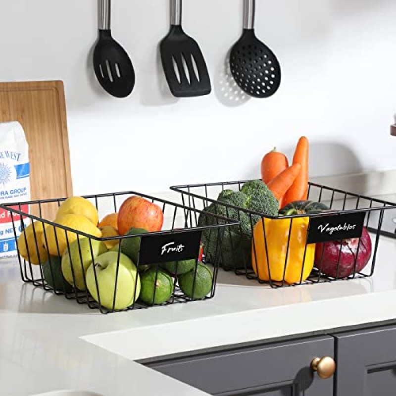 탈착식 태그가 있는 정리용 와이어 보관 바구니 8팩, 주방 캐비닛용 식품 저장실 정리함, 옷장 - 세탁실, 차고, 냉장고, 욕실 조리대 정리함용 금속 바구니, 검정색