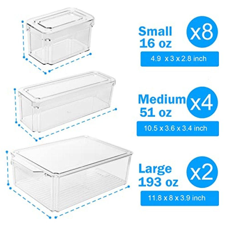 뚜껑이 있는 Pomeat 14팩 냉장고 정리함, 쌓을 수 있는 냉장고 정리함, BPA 없는 냉장고 정리함 및 보관 공간, 냉장고, 주방, 식품, 농산물, 야채용 과일 보관 용기