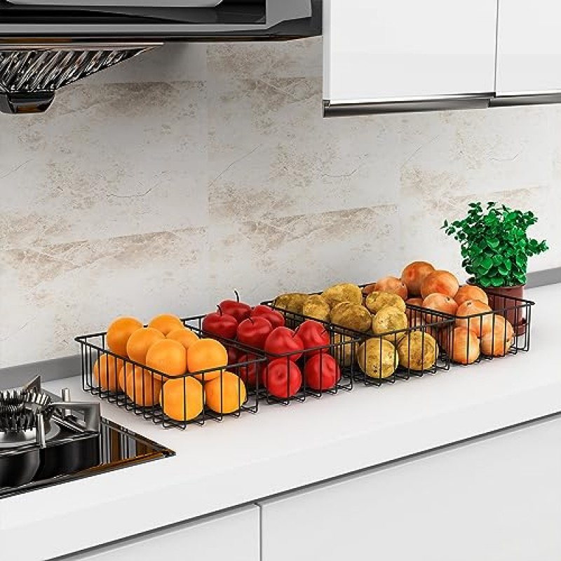 12 팩(3 Szie) 정리용 와이어 보관 바구니, 캐비닛용 식품 저장실 정리함, 주방용 금속 바구니, 세탁실, 차고, 냉장고, 욕실 조리대, 냉동고 정리함(검은색)