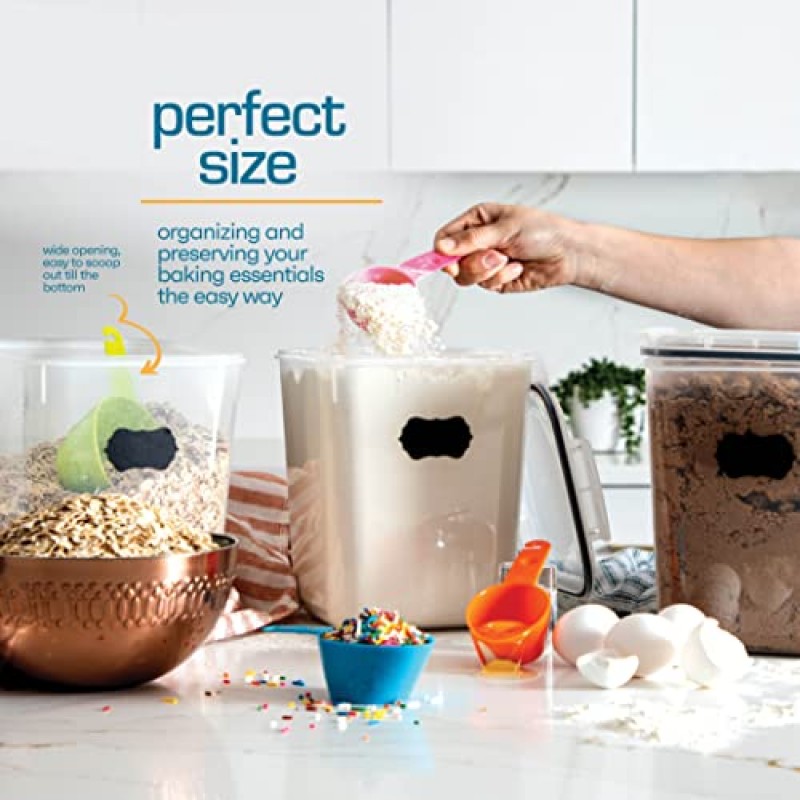 STOREGANIZE 밀가루 및 설탕 용기 밀폐형(5.3L/4pk) 주방 식료품 저장실용 대형 용기 세트, 뚜껑이 있는 대형 식품 저장 용기, BPA 없음