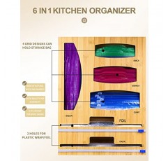 Orikithem 지플락용 호일 및 플라스틱 랩 정리함, 6 in 1, 주방 서랍용 보관 가방 정리함 4개, 커터가 있는 디스펜서 2개 포함