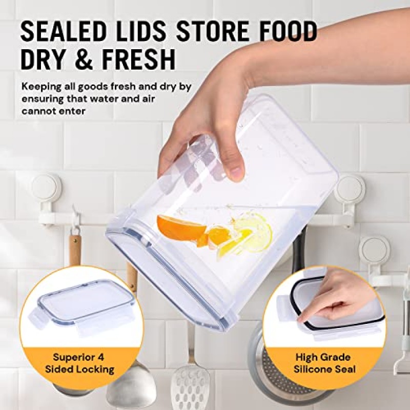 뚜껑이 있는 기밀 식품 저장 용기 밀폐형 쌓을 수 있는 14팩 식료품 저장실 정리 및 시리얼, 건조 식품, 밀가루 및 설탕, 쌀용 보관 용기 세트 - 프리 마커 및 24개 라벨