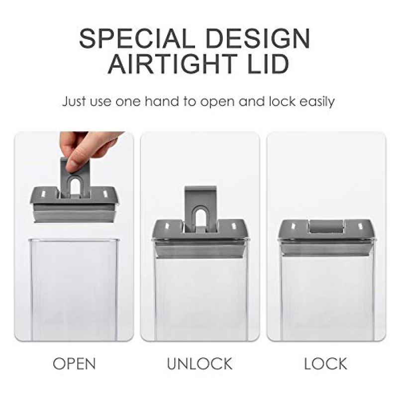 Vtopmart 밀폐 식품 보관 용기, 7개 BPA 프리 플라스틱 시리얼 용기, 간편한 잠금 뚜껑 포함, 주방 식료품 저장실 정리 및 보관용, 라벨 24개 포함, 회색