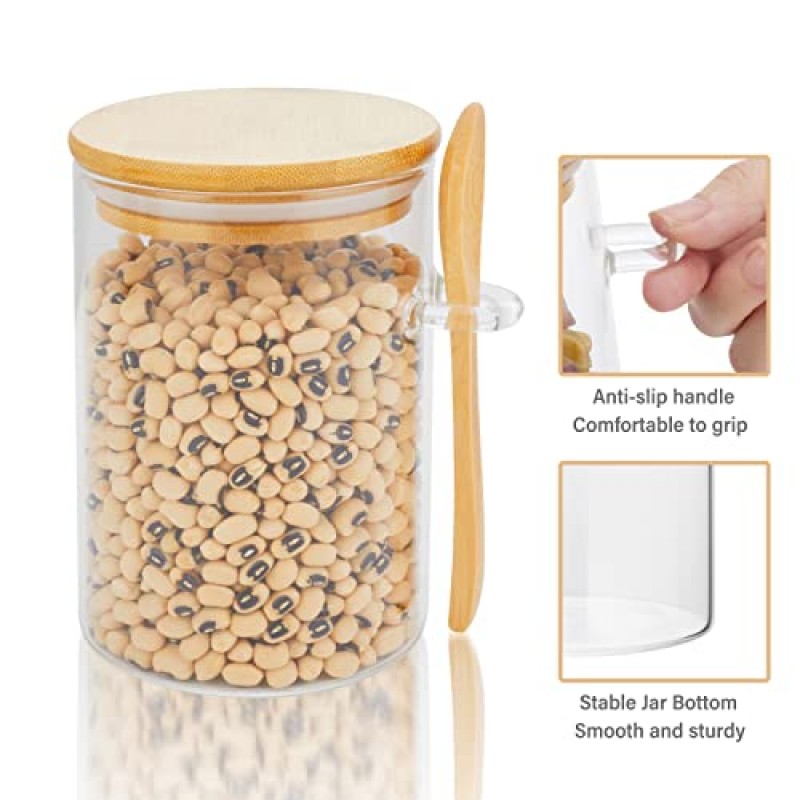 대나무 밀폐 뚜껑과 스푼이 포함된 3팩 유리 용기 항아리, 15Oz 유리 식품 저장 용기, 커피 콩, 차, 밀가루, 소금, 견과류, 사탕, 쿠키 등을 위한 주방 정리 항아리 세트