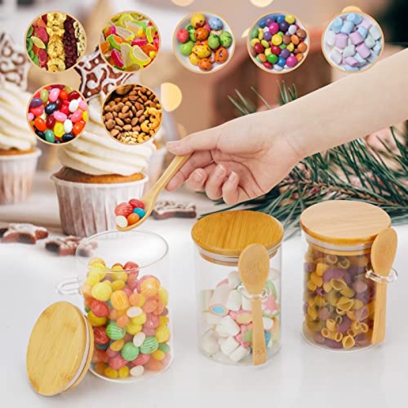 대나무 밀폐 뚜껑과 스푼이 포함된 3팩 유리 용기 항아리, 15Oz 유리 식품 저장 용기, 커피 콩, 차, 밀가루, 소금, 견과류, 사탕, 쿠키 등을 위한 주방 정리 항아리 세트