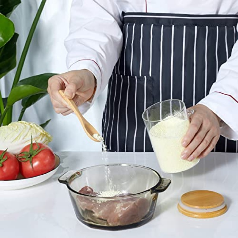 대나무 밀폐 뚜껑과 스푼이 포함된 3팩 유리 용기 항아리, 15Oz 유리 식품 저장 용기, 커피 콩, 차, 밀가루, 소금, 견과류, 사탕, 쿠키 등을 위한 주방 정리 항아리 세트