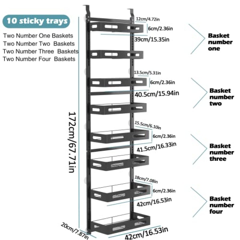 COVAODQ 8단 도어 식료품 저장실 주최자 식료품 저장실 도어 조직 및 도어 주최자 위의 보관 금속 걸이형 주방 스파이스 랙 주최자
