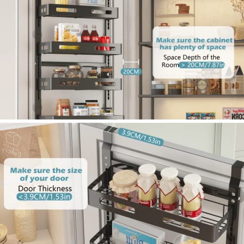 COVAODQ 8단 도어 식료품 저장실 주최자 식료품 저장실 도어 조직 및 도어 주최자 위의 보관 금속 걸이형 주방 스파이스 랙 주최자