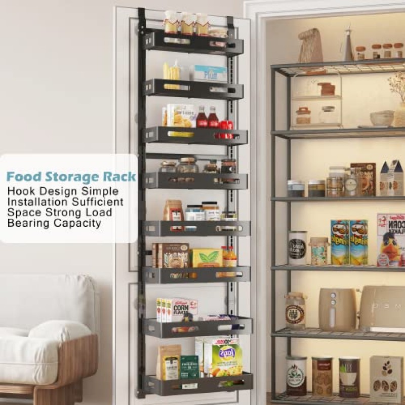 COVAODQ 8단 도어 식료품 저장실 주최자 식료품 저장실 도어 조직 및 도어 주최자 위의 보관 금속 걸이형 주방 스파이스 랙 주최자