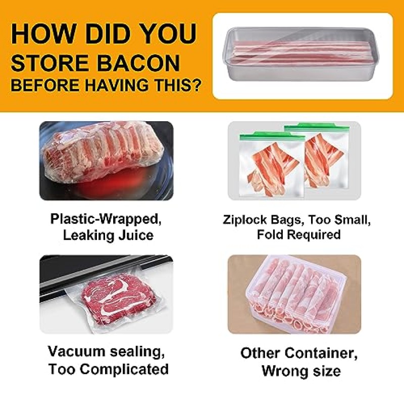 SIUDANGKA 냉장고용 2팩 베이컨 용기, 냉장고용 스테인레스 스틸 밀폐 델리 고기 용기
