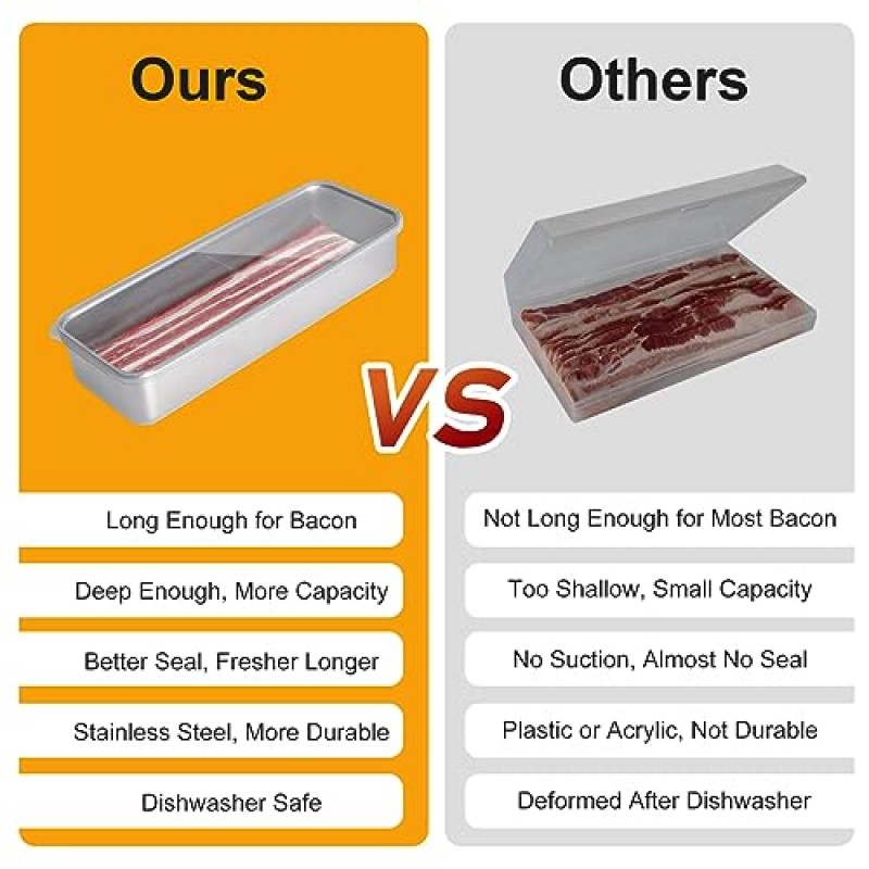 SIUDANGKA 냉장고용 2팩 베이컨 용기, 냉장고용 스테인레스 스틸 밀폐 델리 고기 용기