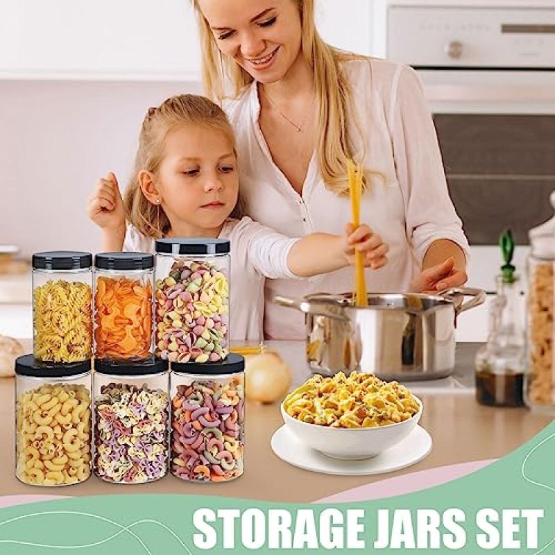 OUSHINAN 24팩 투명 플라스틱 용기 - 검은색 나사식 뚜껑이 있는 32온스 및 16온스 플라스틱 용기 주방 및 가정 조직에 이상적인 재사용 가능한 보관 용기(라벨 24개 및 펜 1개 포함)