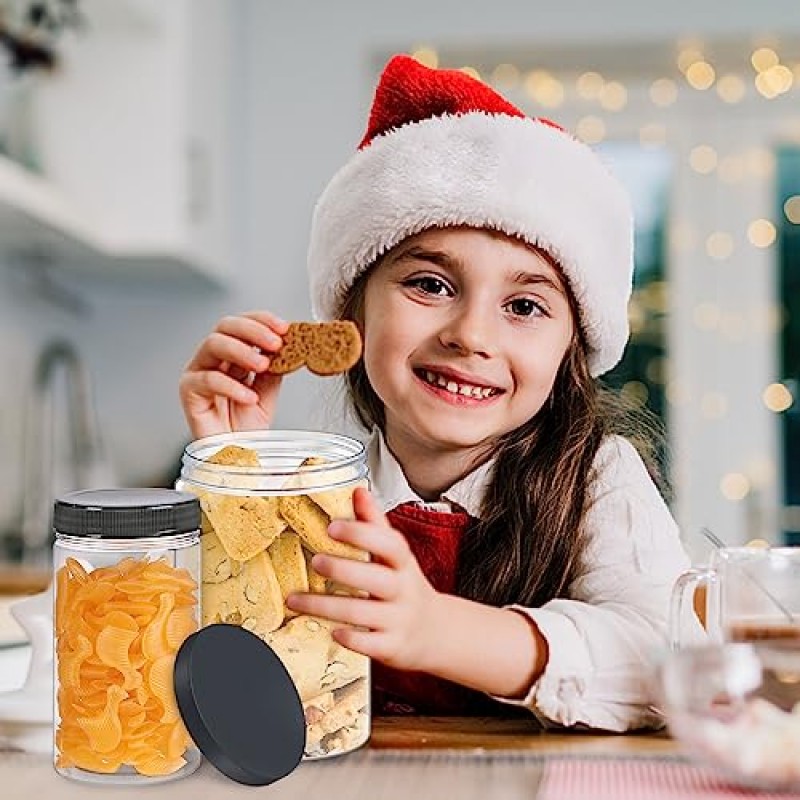 OUSHINAN 24팩 투명 플라스틱 용기 - 검은색 나사식 뚜껑이 있는 32온스 및 16온스 플라스틱 용기 주방 및 가정 조직에 이상적인 재사용 가능한 보관 용기(라벨 24개 및 펜 1개 포함)