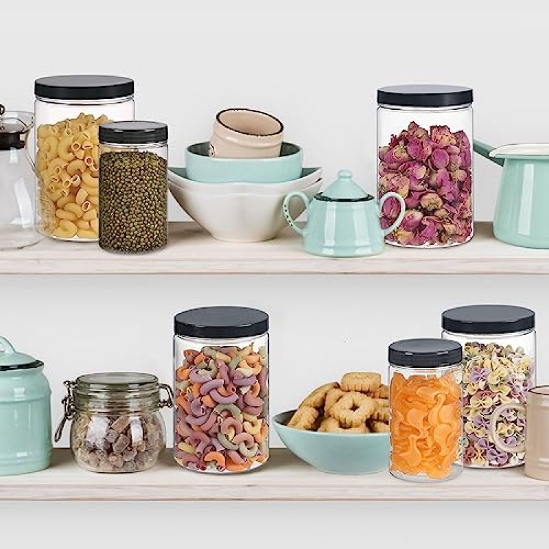 OUSHINAN 24팩 투명 플라스틱 용기 - 검은색 나사식 뚜껑이 있는 32온스 및 16온스 플라스틱 용기 주방 및 가정 조직에 이상적인 재사용 가능한 보관 용기(라벨 24개 및 펜 1개 포함)