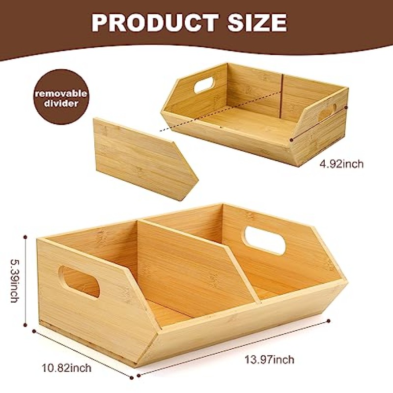 BYOA 공식 2PCS 양파 보관함, 쌓을 수 있는 식품 저장실 정리함 및 보관함, 빵 바구니, 감자 및 양파 보관함, 주방 정리함 및 보관함, 감자 보관함, 대나무 정리함