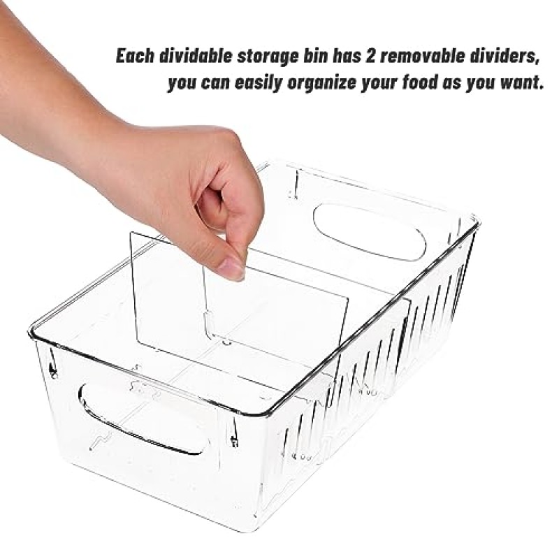 Moretoes 6팩 냉장고 정리함 및 보관함, 탈착식 칸막이가 있는 플라스틱 투명 보관함 주방, 냉장고, 캐비닛 정리용 투명 식품 보관함 정리함