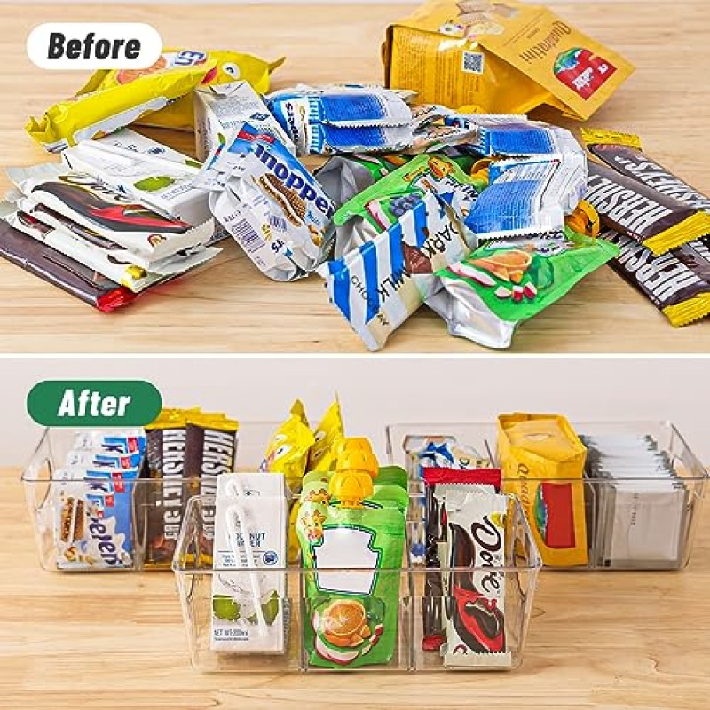 Moretoes 6팩 냉장고 정리함 및 보관함, 탈착식 칸막이가 있는 플라스틱 투명 보관함 주방, 냉장고, 캐비닛 정리용 투명 식품 보관함 정리함