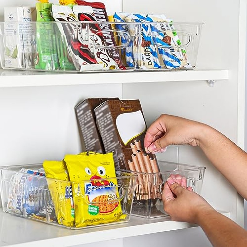 Moretoes 6팩 냉장고 정리함 및 보관함, 탈착식 칸막이가 있는 플라스틱 투명 보관함 주방, 냉장고, 캐비닛 정리용 투명 식품 보관함 정리함