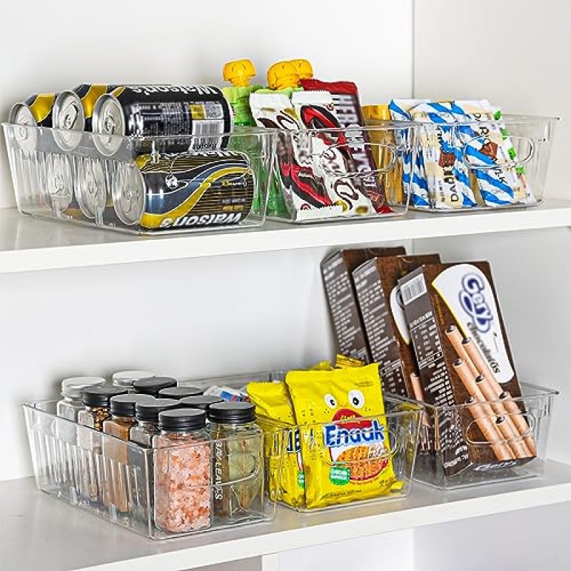 Moretoes 6팩 냉장고 정리함 및 보관함, 탈착식 칸막이가 있는 플라스틱 투명 보관함 주방, 냉장고, 캐비닛 정리용 투명 식품 보관함 정리함