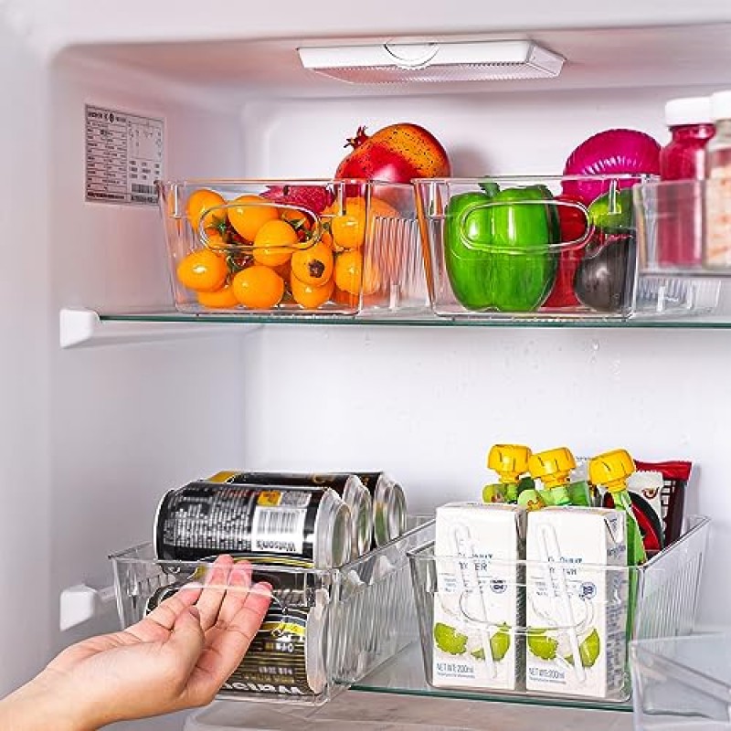 Moretoes 6팩 냉장고 정리함 및 보관함, 탈착식 칸막이가 있는 플라스틱 투명 보관함 주방, 냉장고, 캐비닛 정리용 투명 식품 보관함 정리함