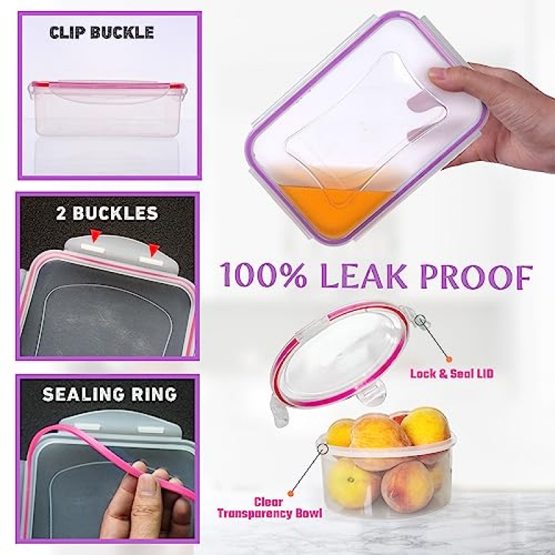 뚜껑이 있는 50개 대형 식품 저장 용기 밀폐형 - 85 OZ 소스 상자 - 총 526 Oz BPA 무료 식품 저장실 주방 조직용 플라스틱 쌓을 수 있는 식사 준비 용기, 전자레인지 안전 펜 라벨