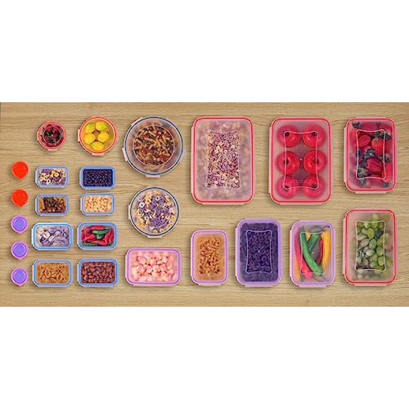 뚜껑이 있는 50개 대형 식품 저장 용기 밀폐형 - 85 OZ 소스 상자 - 총 526 Oz BPA 무료 식품 저장실 주방 조직용 플라스틱 쌓을 수 있는 식사 준비 용기, 전자레인지 안전 펜 라벨