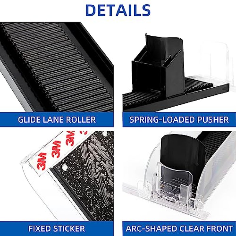 냉장고용 소다 캔 디스펜서, 자동 푸셔 글라이드가 있는 소다 캔 정리함 - 소다, 맥주 및 기타 음료에 적합한 냉장고용 음료 정리함 - 검정색
