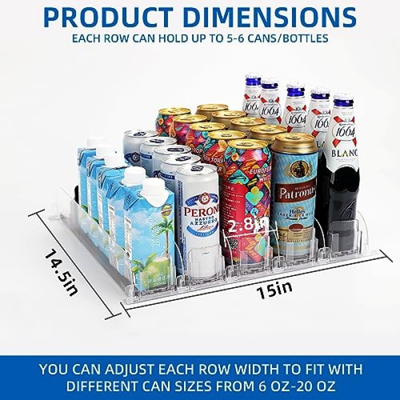 냉장고용 소다 캔 디스펜서, 자동 푸셔 글라이드가 있는 소다 캔 정리함 - 소다, 맥주 및 기타 음료에 적합한 냉장고용 음료 정리함 - 검정색