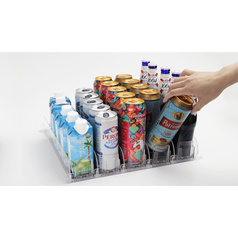 냉장고용 소다 캔 디스펜서, 자동 푸셔 글라이드가 있는 소다 캔 정리함 - 소다, 맥주 및 기타 음료에 적합한 냉장고용 음료 정리함 - 검정색