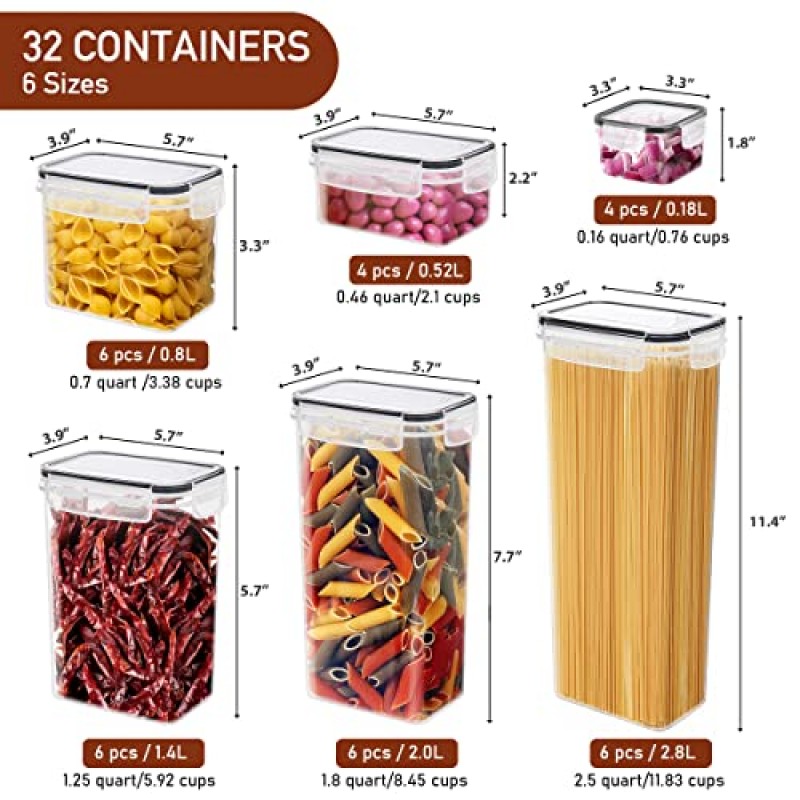 68 PCS 뚜껑이 있는 밀폐 식품 저장 용기 BPA 없음, 주방 식료품 저장실 조직 및 보관을 위한 시리얼 용기 보관, 식기 세척기 안전, 라벨 마커 스푼 세트, 시리얼, 밀가루 설탕 포함