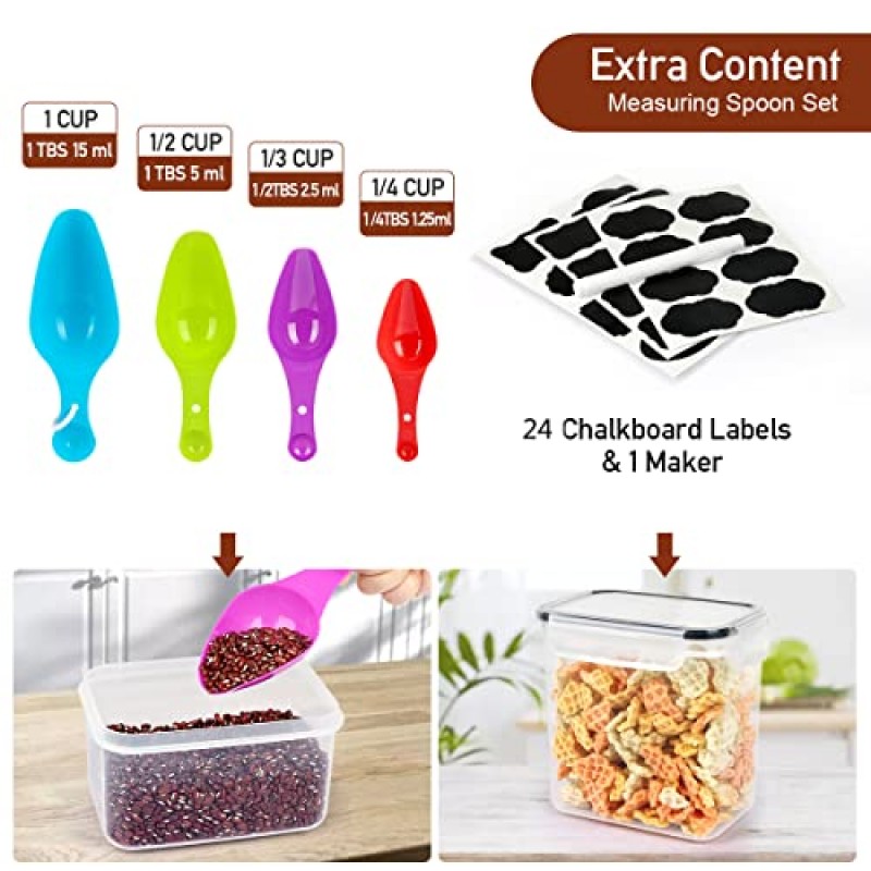 68 PCS 뚜껑이 있는 밀폐 식품 저장 용기 BPA 없음, 주방 식료품 저장실 조직 및 보관을 위한 시리얼 용기 보관, 식기 세척기 안전, 라벨 마커 스푼 세트, 시리얼, 밀가루 설탕 포함